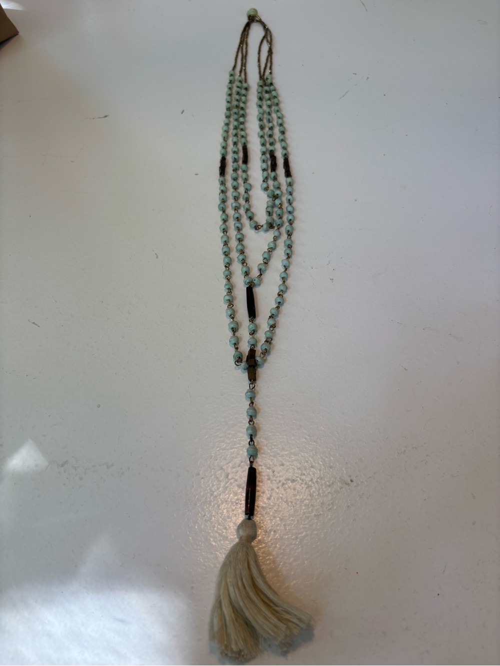 Noonday Collection Mint Beaded Layered Necklace with Cream Tassel